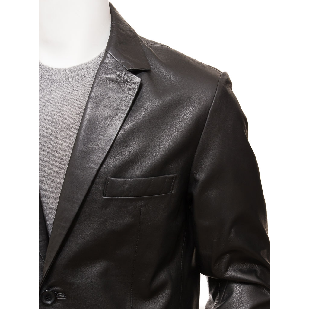 MEN'S CLASSIC BLACK LEATHER BLAZER: MANSFIELD-1