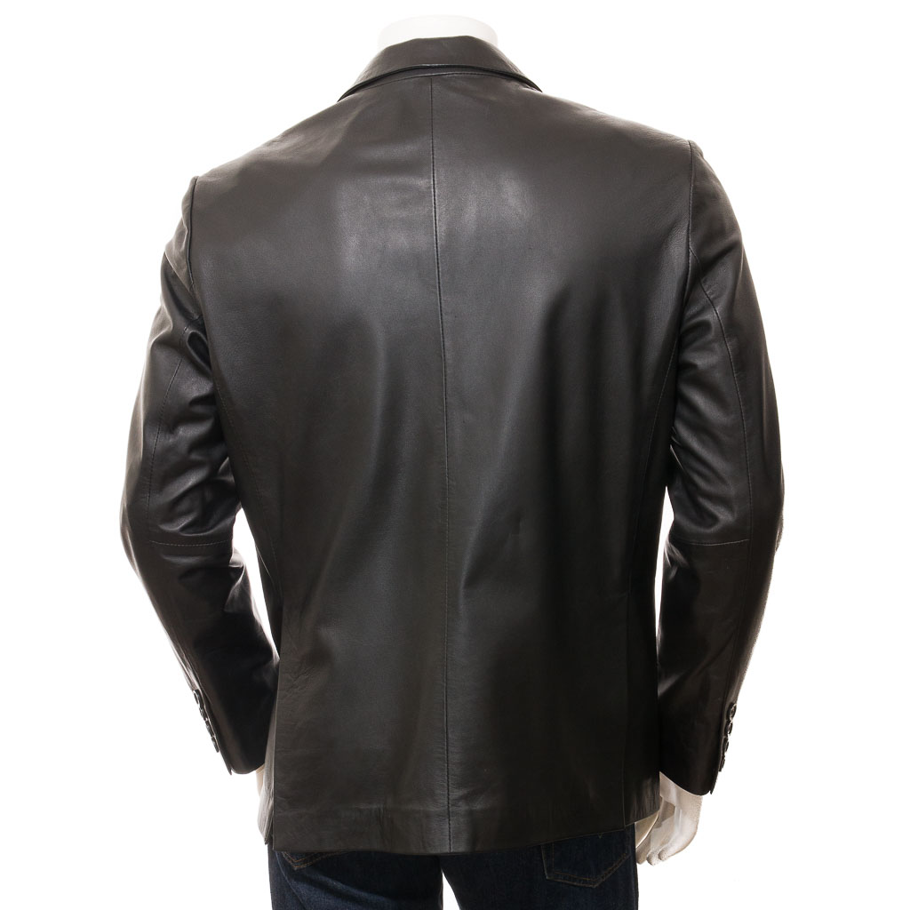 MEN'S CLASSIC BLACK LEATHER BLAZER: MANSFIELD-2