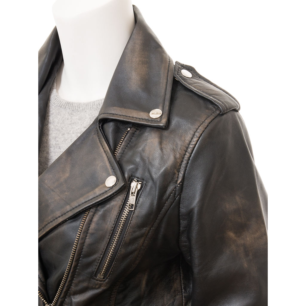 WOMEN'S VINTAGE LEATHER BIKER JACKET: ELBA-3