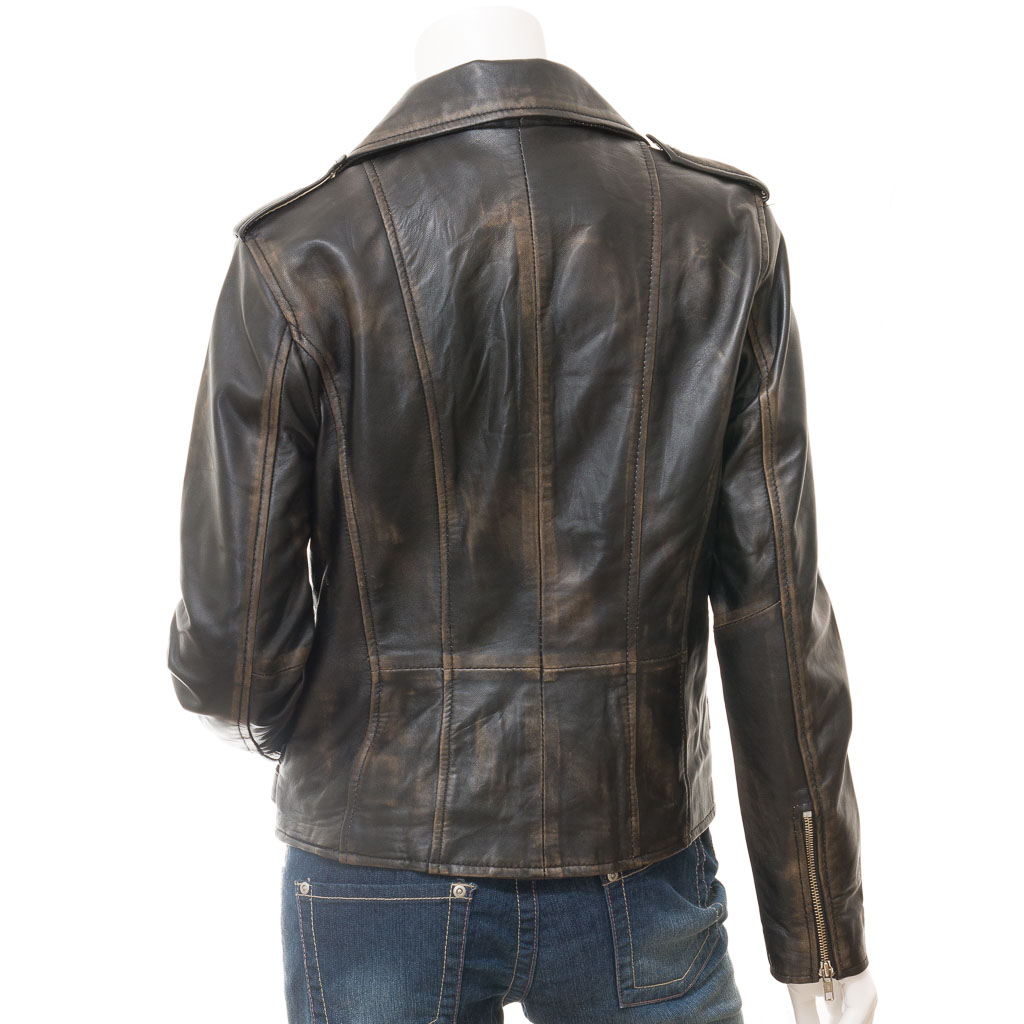 WOMEN'S VINTAGE LEATHER BIKER JACKET: ELBA-2