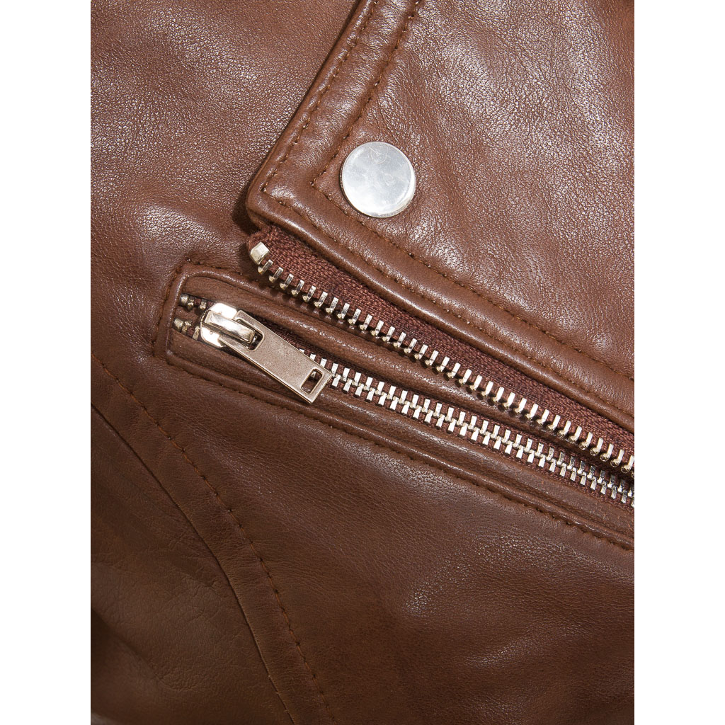 WOMEN'S BROWN LEATHER BIKER JACKET: AMENIA-4