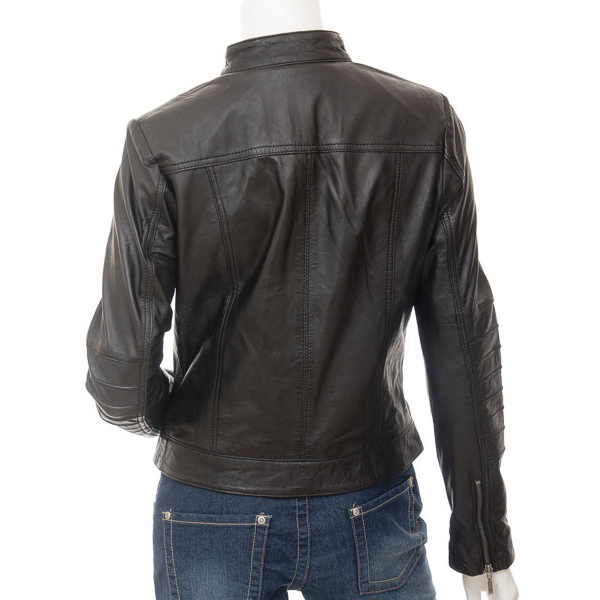 WOMEN'S BLACK LEATHER BIKER JACKET : ARCADIA-1