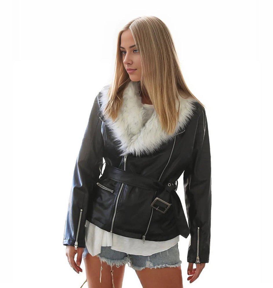 LeAnne Womens Faux Fur Real Leather Jacket-3