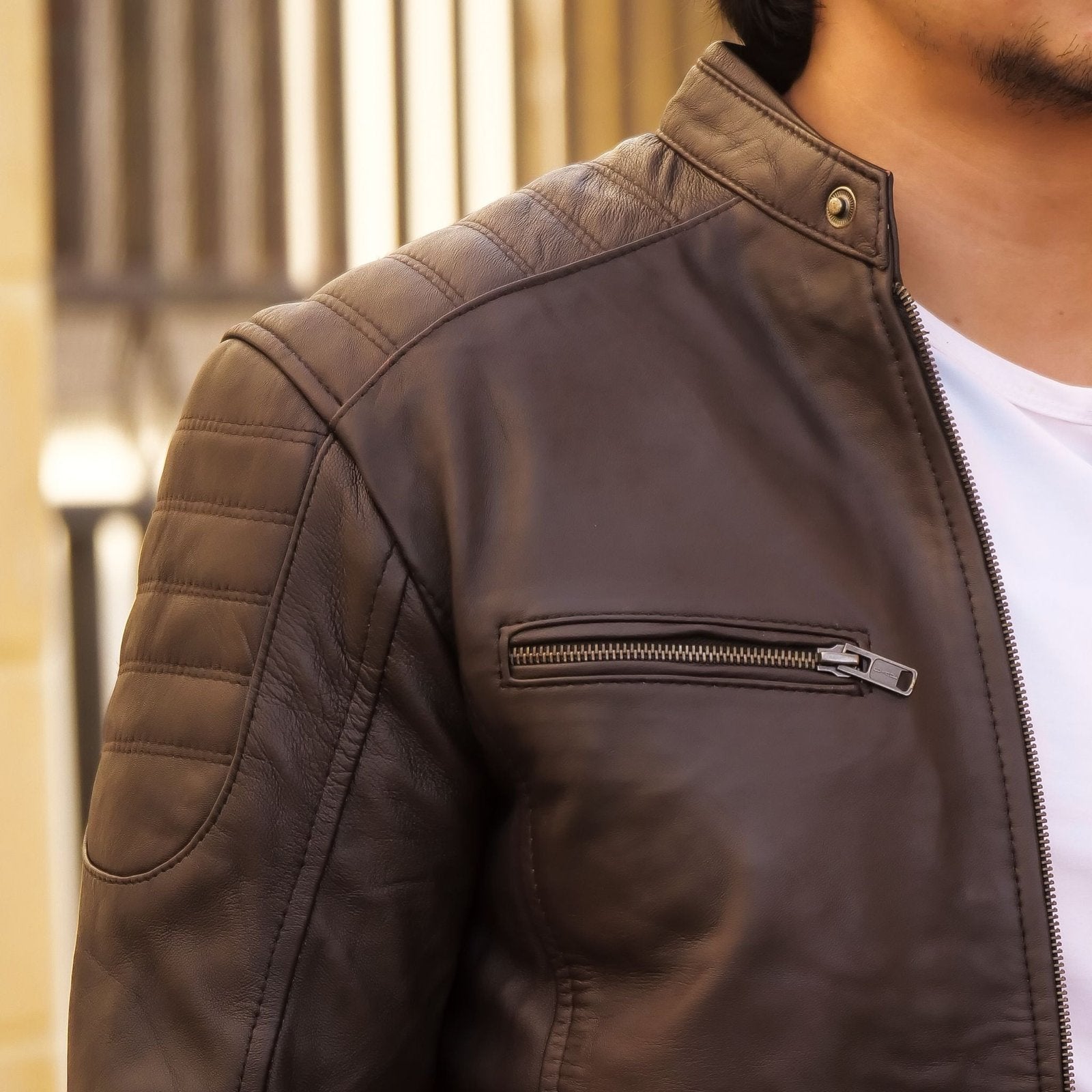 Mens Brown Lambskin Biker Style Leather Jacket-1