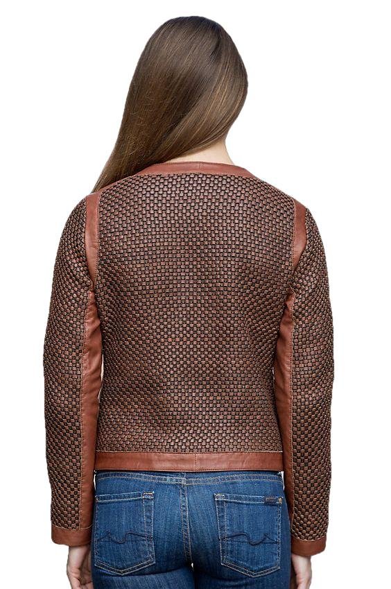 Mariah Womens Weavery Patterned High Fashion Leather Jacket-1