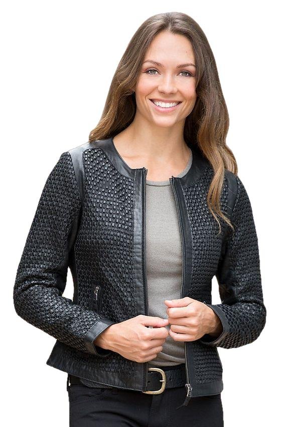 Mariah Womens Weavery Patterned High Fashion Leather Jacket-2