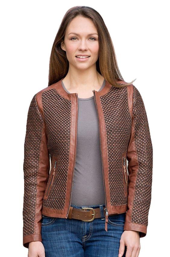 Mariah Womens Weavery Patterned High Fashion Leather Jacket-0