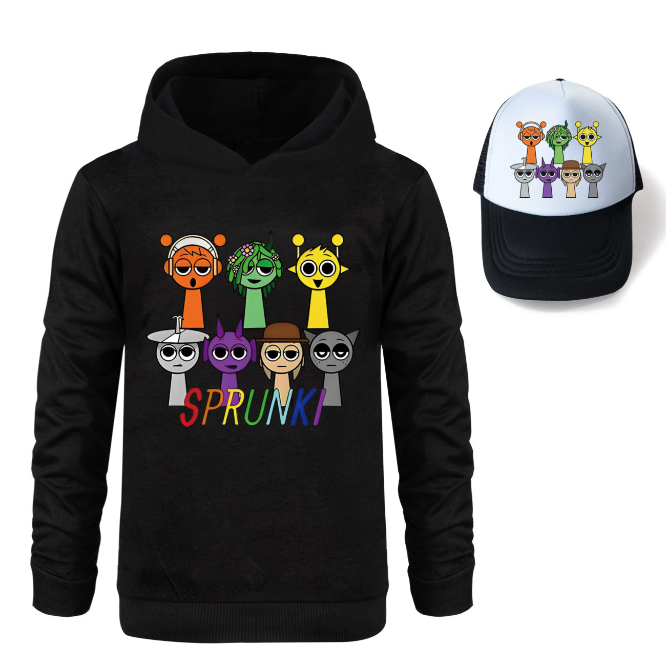 Sprunki Incredibox  Game  Tag Clothes Kids Hooded Sweater Shirt Hat Boys Cotton Girls Fashion Clothes Toddler Long Sleeve Tops