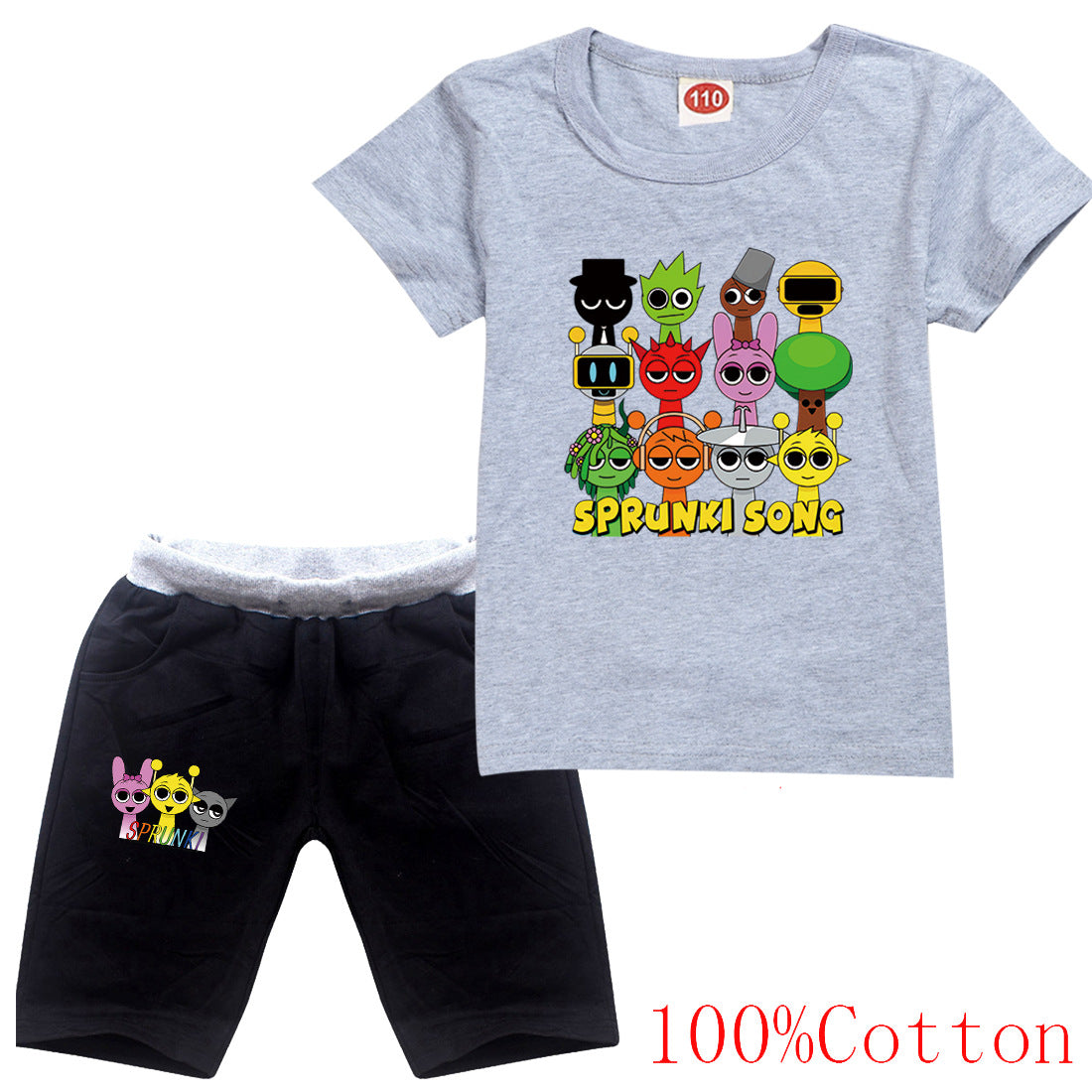 Sprunki Cartoon Clothes Sets New Summer Kids  Game Incredibox T-shirts Shorts Two-piece Set Baby Boys Tracksuit Girls Outfits