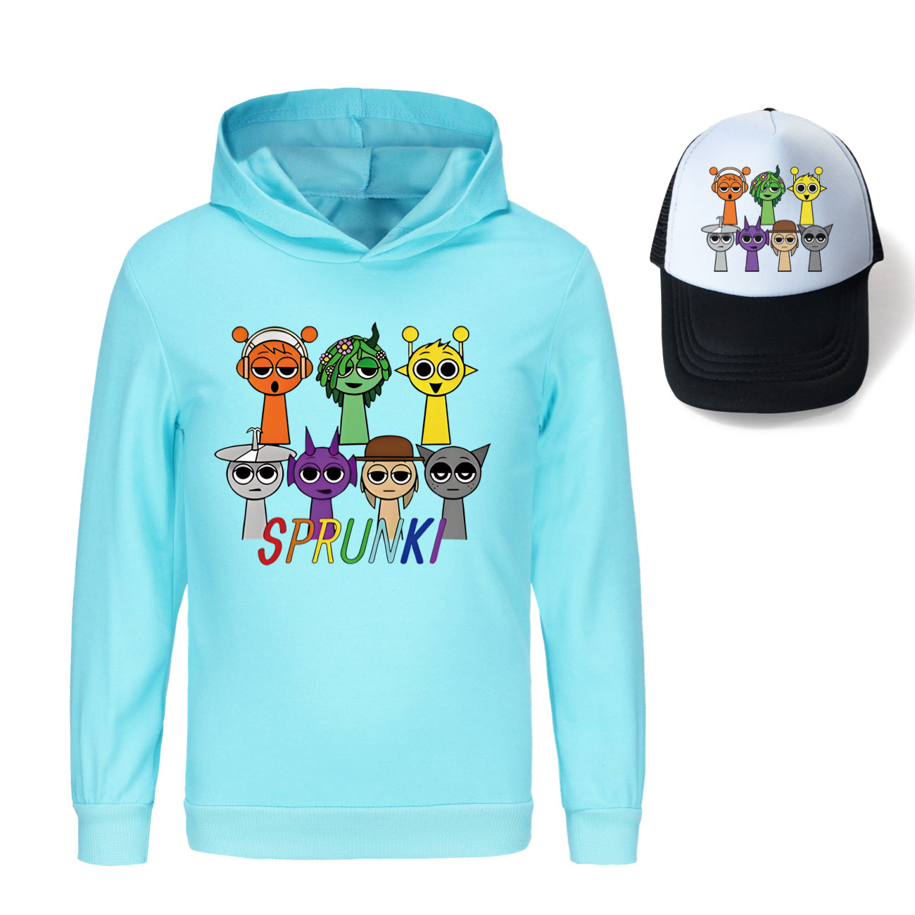 Sprunki Incredibox  Game  Tag Clothes Kids Hooded Sweater Shirt Hat Boys Cotton Girls Fashion Clothes Toddler Long Sleeve Tops