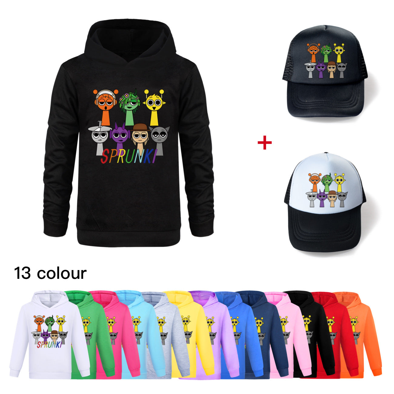 Sprunki Incredibox  Game  Tag Clothes Kids Hooded Sweater Shirt Hat Boys Cotton Girls Fashion Clothes Toddler Long Sleeve Tops