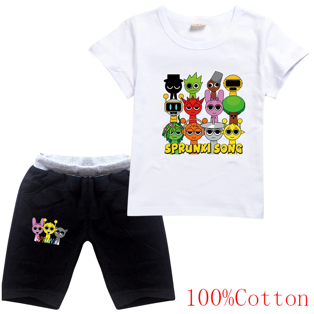 Sprunki Cartoon Clothes Sets New Summer Kids  Game Incredibox T-shirts Shorts Two-piece Set Baby Boys Tracksuit Girls Outfits