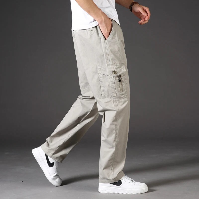 Spring Autumn Mens Cargo Pants Casual Sweatpants Relaxed Fit Cotton Pants American Style Large Size Sports Outdoor Pants