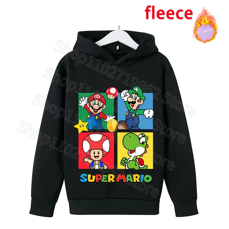 Super Mario Bros Kids Clothes Princess Peach Luigi Fleece Sweatshirts Cartoon Game Character Pattern Long Sleeves Baby Show Gift