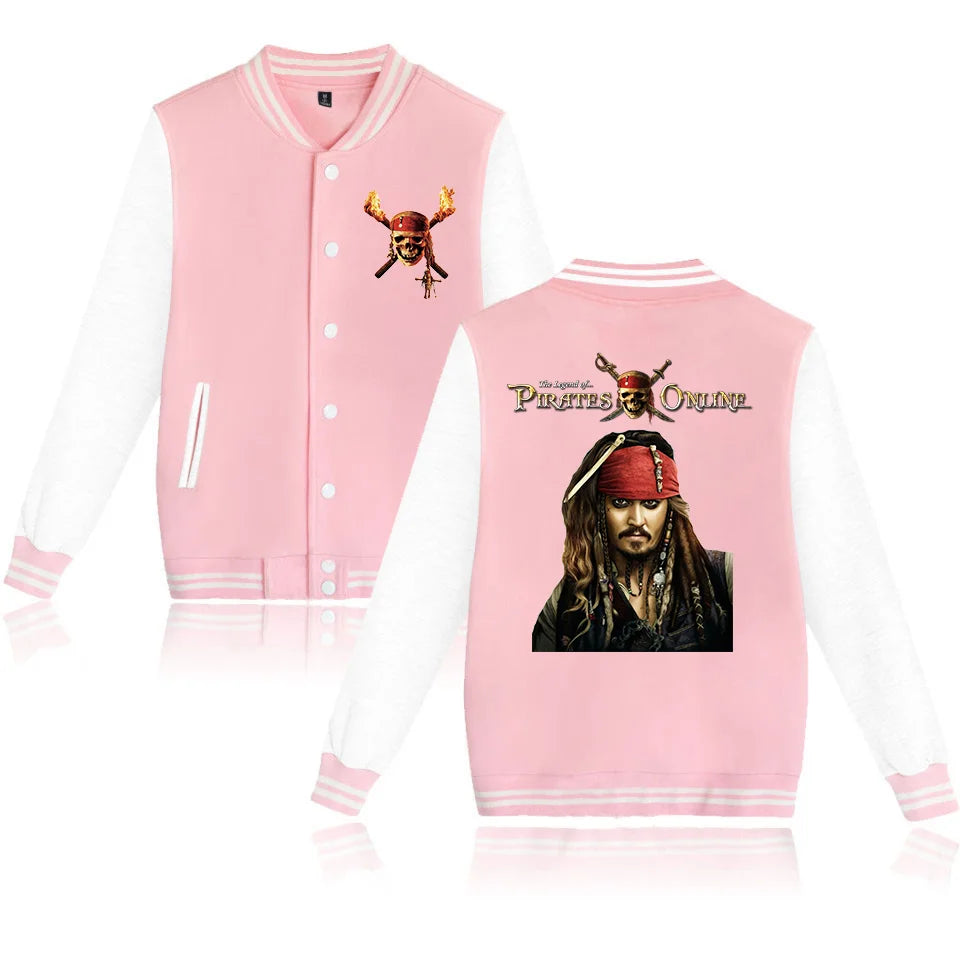 Disney Pirates Of The Caribbean Varsity Baseball Bomber Jacket Men Women Hip Hop Harajuku Jackets Kids Boys Girls Single Coats