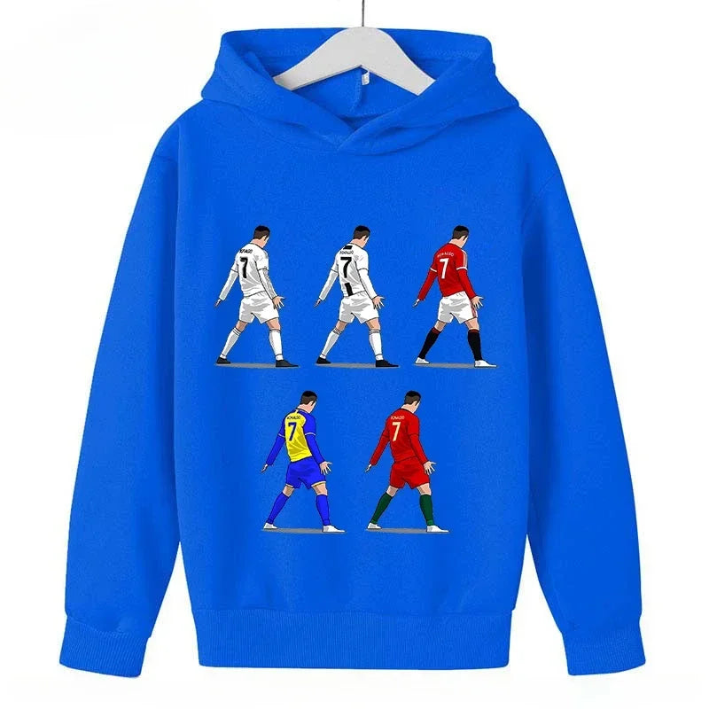 Children's Plus Hoodies Autumn and Winter Kid Pullover Blue Top for Boys Girls Ronaldo Avatar Printed Sweatshirt Baby Clothes