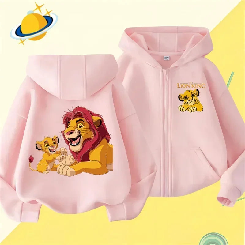 Lion King Kids zipper hoodie Cartoon Print Disney Fall Winter long-sleeved sweatshirt Casual top Boys Girls clothing sweater