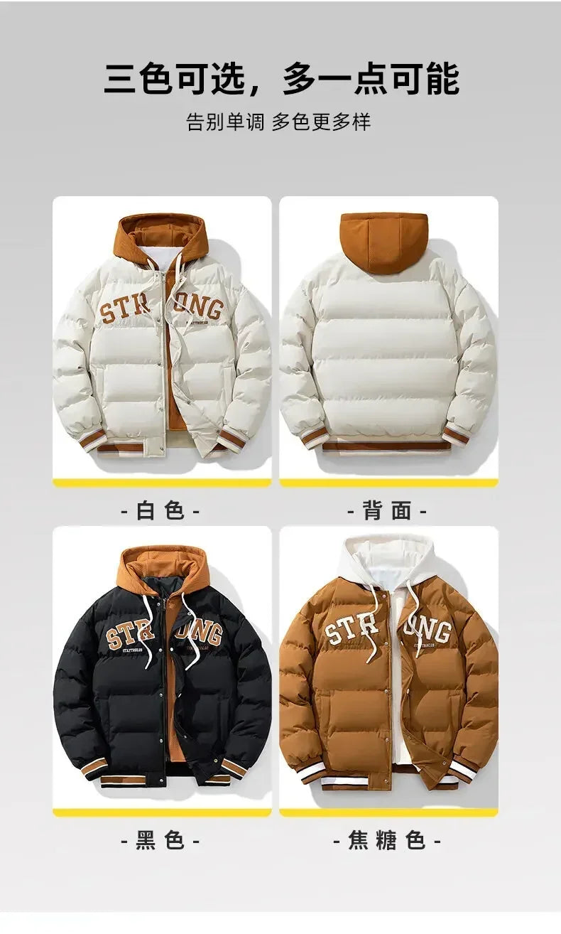 Youth Jacket Men's Zipper New Jacket Streetwear Windproof Fashion Jacket Hooded Parkers Winter Thick Thermal Cotton Coat Men's