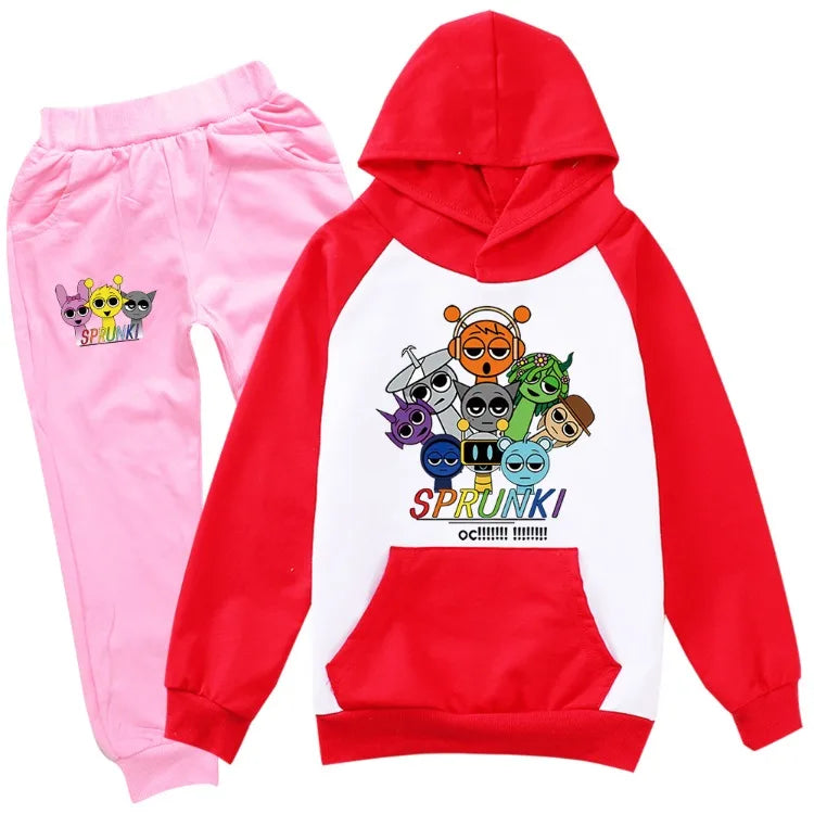 Sudadera Sprunki Clothes Set Kids Sprunky Incredibox Hoodie Boy Spring Fall Tracksuit Girls Hoody Sweatshirt Top Pants 2pcs Sets