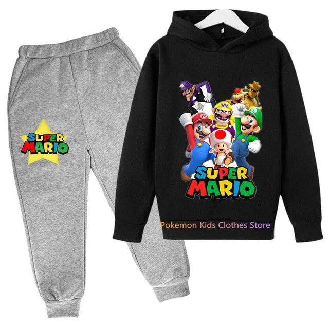 Baby Boys Clothes Super Mario Bros Hoodie Sets Kids Spring Autumn Girls Casual Hoodies+pants 2pcs Set for Children Boys Suit