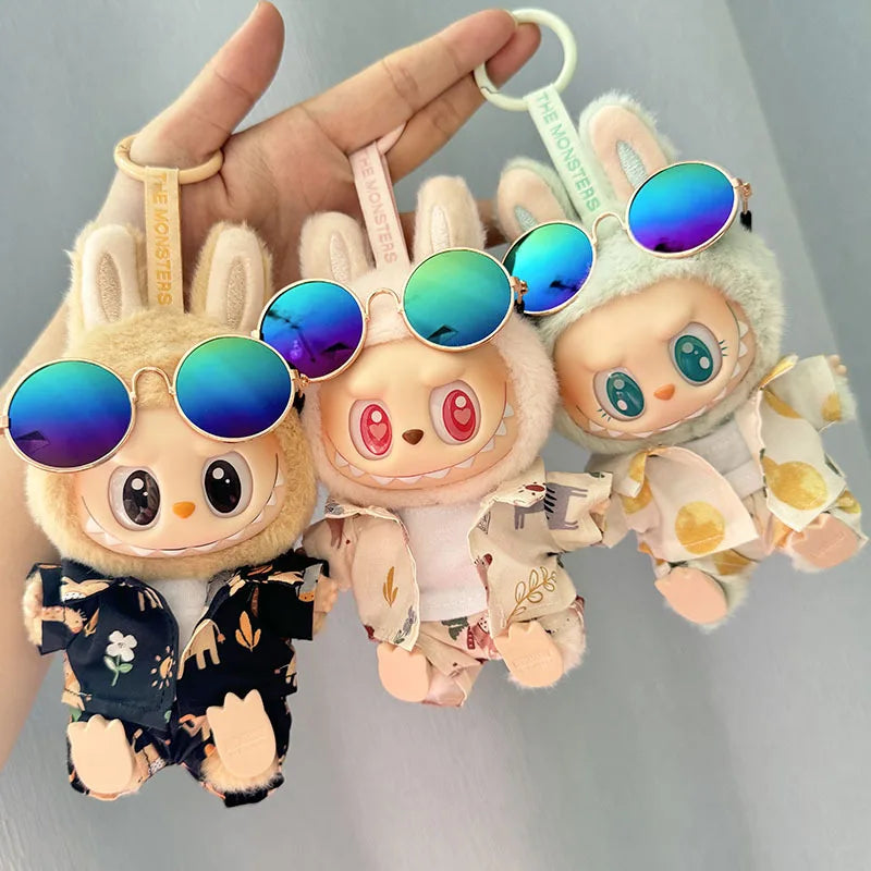 Original Second Generation Labubu Monster Have A Seat Series Beach Glasses Set Ornaments Only Clothes Cute Doll Toy Gift