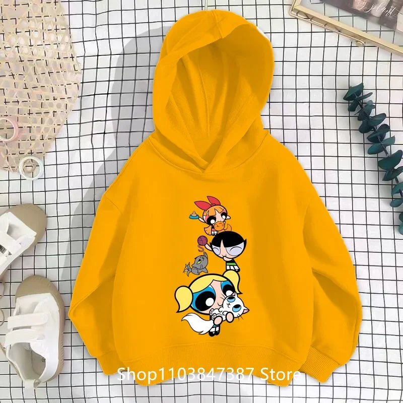 Kawaii Anime Powerpuff Cute Girls Hoodie Sweatshirt boy girl Spring Autumn Pullovers Harajujku Powerpuff Kids Anime Clothes