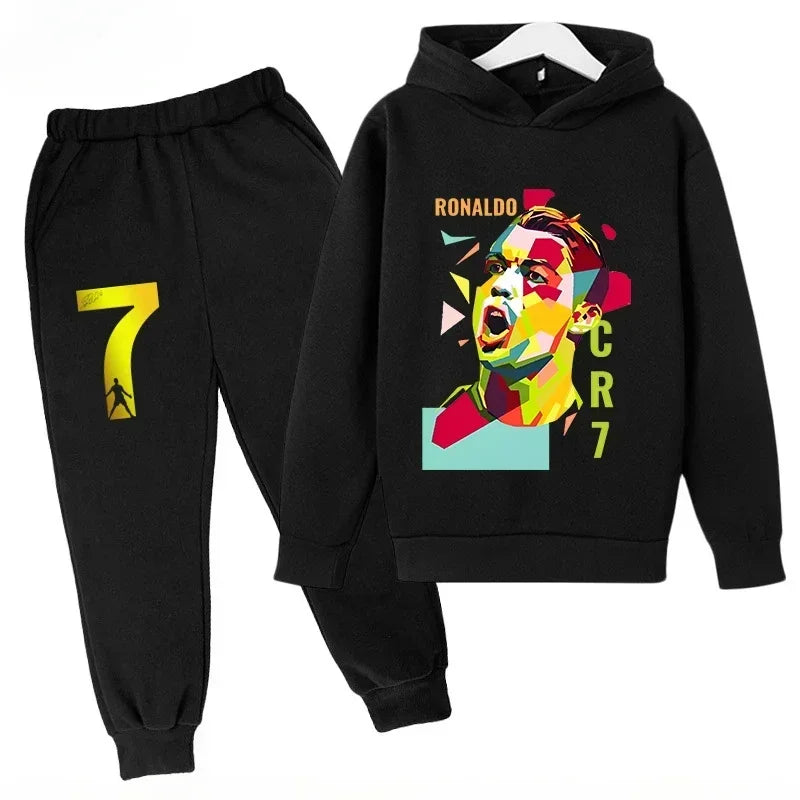 Children's Sports Hoodie Set Sweatshirt Pants 2-piece Set for Boy and Girl Ronaldo Avatar Printed Kid Clothes Baby Set Sportsuit