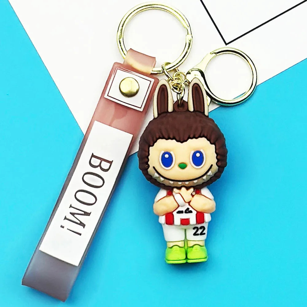 MINISO New Cute Cartoon Labubu Little Sheep Football Set Doll Keychain Couple Backpack Pendant Toy Small Gift Car Key Decoration