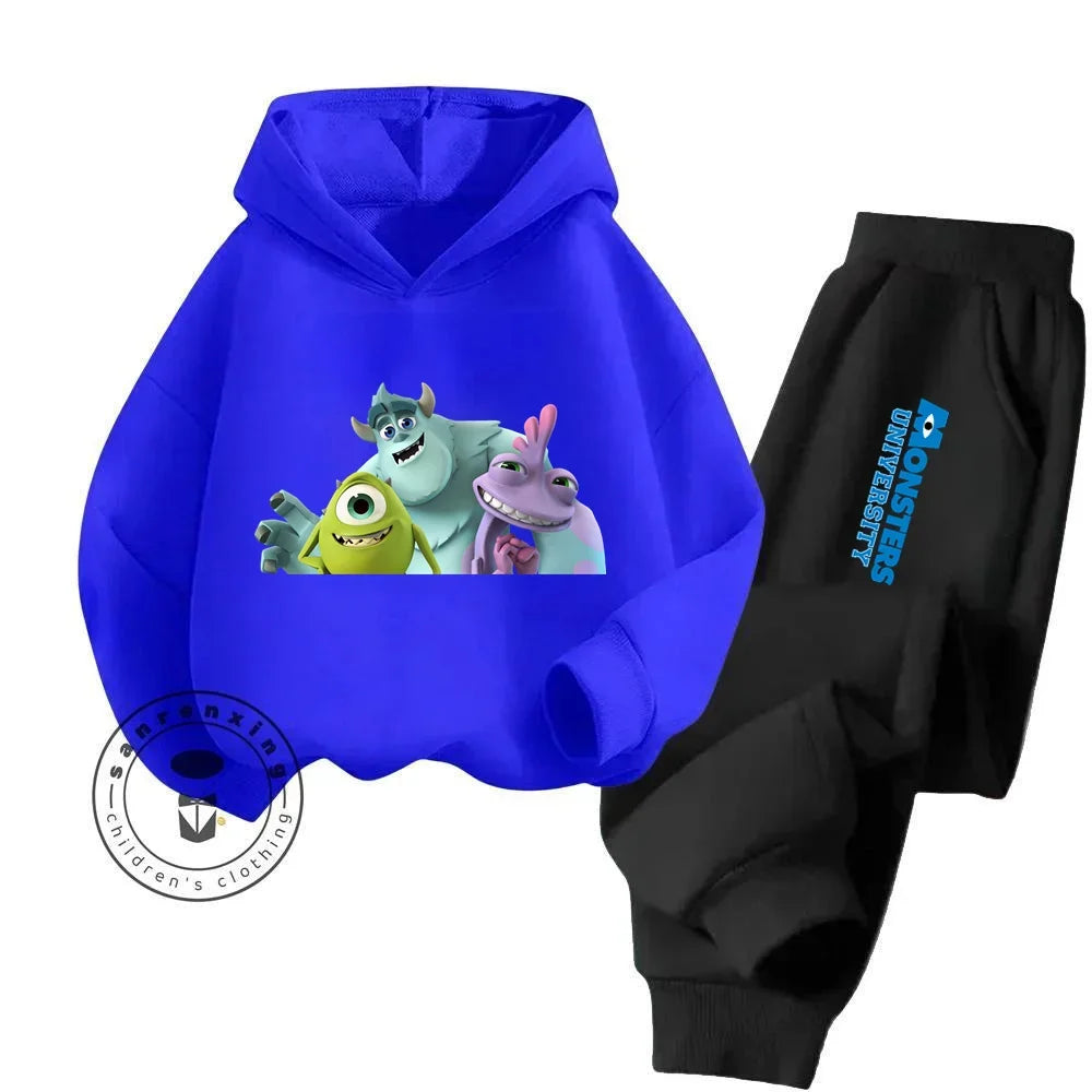 Casual Coziness Long Sleeve Sets That Are Loose Elastic and Perfectly Comfortable for Boys Girls Monsters Inc Cartoon Hoodie Set