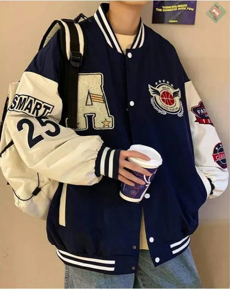 Letter Leather Harajuku College Patchwork Hop Baseball Jackets Unisex Men Women Streetwear Bone Coats Hip Jacket Bomber Varsity