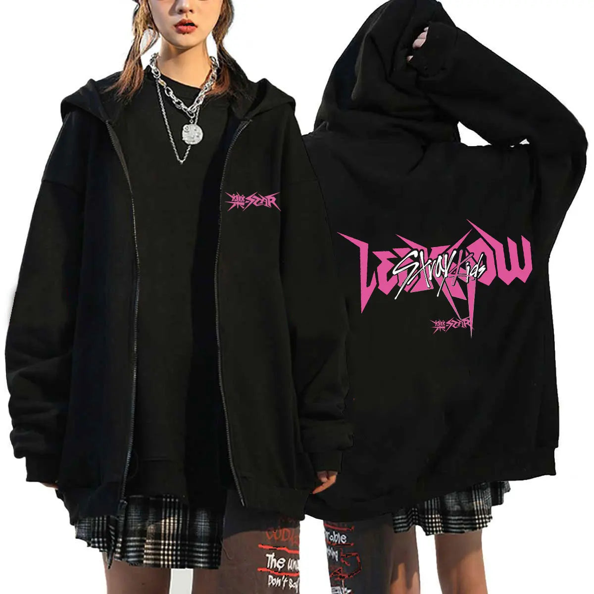 straykids Hoodie Men Long Sleeve Loose Jacket Coats Harajuku Casual Gothic Hooded Sweatshirt Y2K Streetwear