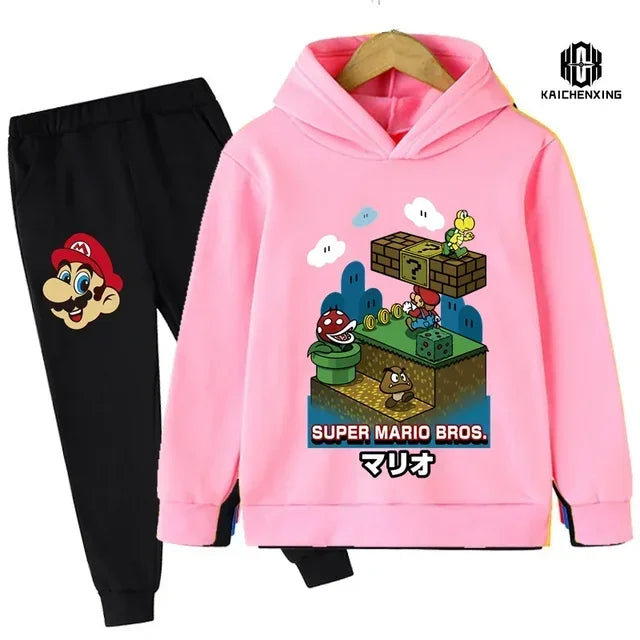 Super Mario Clothing Children's Casual Sweatshirt Suit Boy's Tracksuit Children's Sports Suit Hoodie Top + Pants 2 Piece Suit