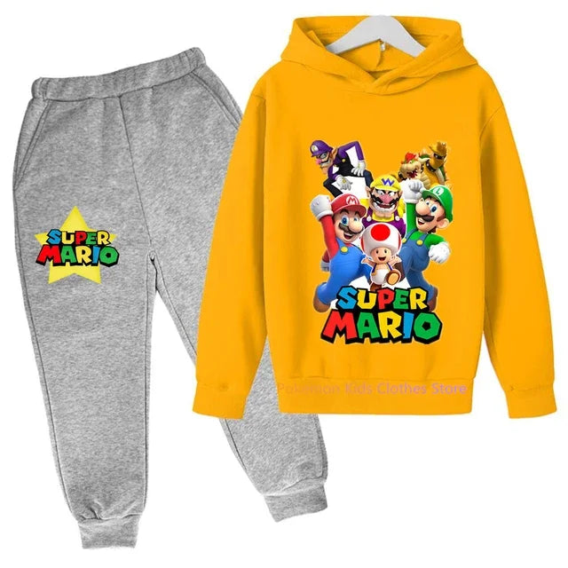 Baby Boys Clothes Super Mario Bros Hoodie Sets Kids Spring Autumn Girls Casual Hoodies+pants 2pcs Set for Children Boys Suit