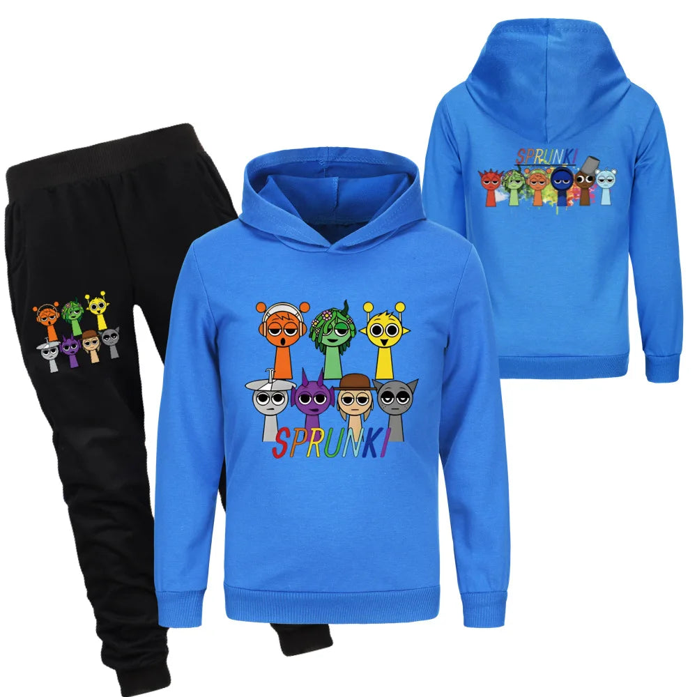 Sprunki Clothing Set Kids Game Incredibox Hoodies Jogger Pants Tracksuit Girls Hooded Tops Children Coat Baby Boys Streetwear