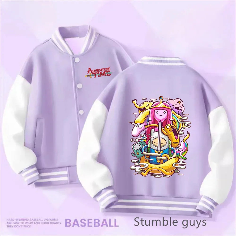 Adventure Time Kids Cotton Jacket Suit Kuromi Melody Overcoat Pants Autumn Child Loose Sports Baseball Uniform Clothes Gift