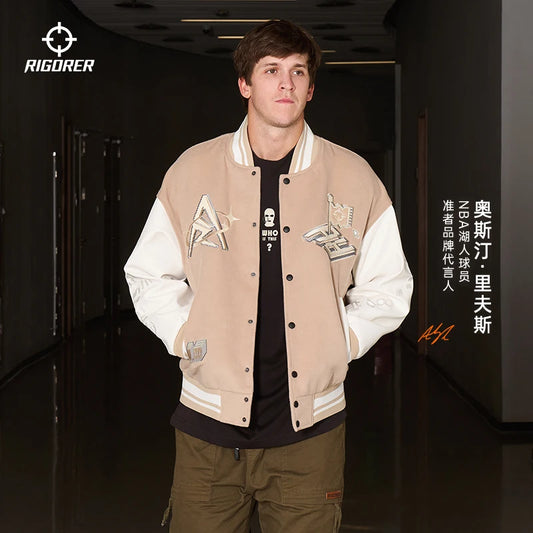 RIGORER Austin Reaves Double Layers Baseball Jacket Men Winter New Sports Top Fleece lined Cardigan Baseball Street Jacket Coat