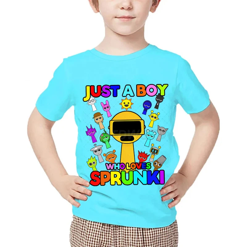 Just A Boy Who Loves Sprunki Kids T-shirt Horror Game Character TShirts Short Sleeve Tops Sprunki Boys Girls Fashion Streetwear