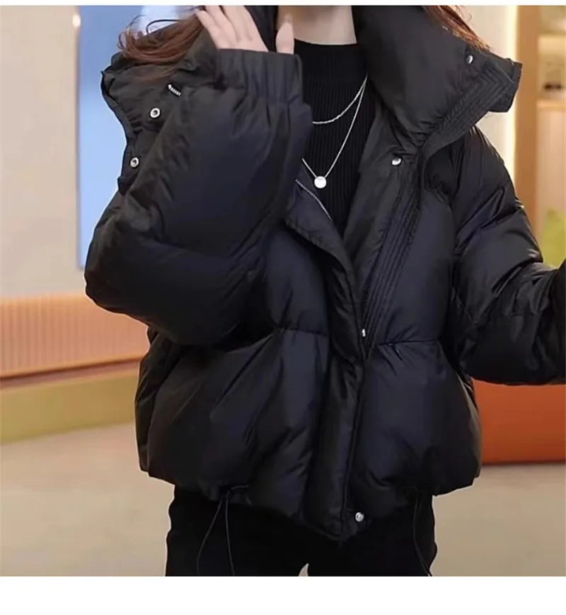 Wear a High-grade Cotton-padded Jacket For Women In Autumn Winter 2024 Solid Color Oxygen Hooded Female Coat With Overcoat