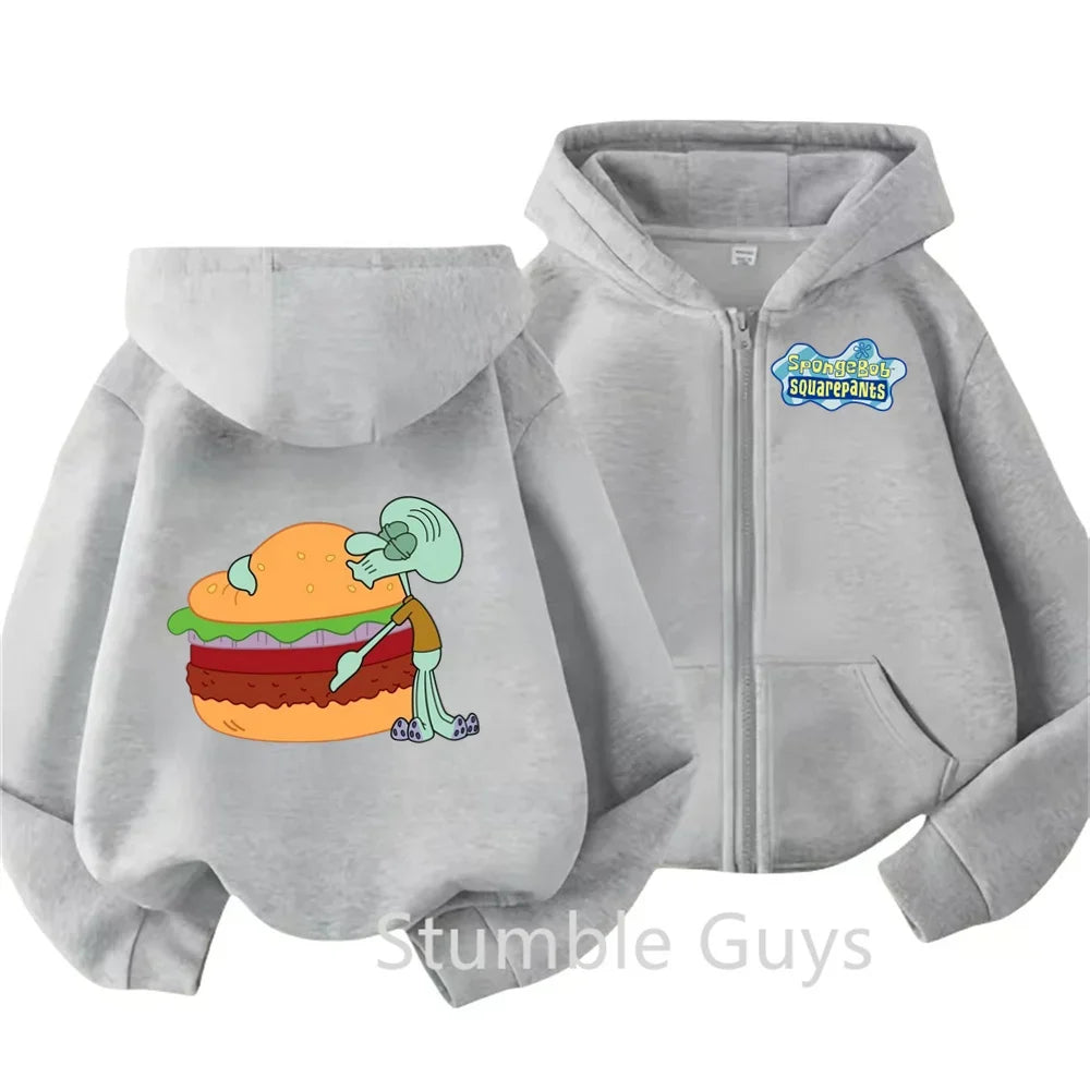 Spongebob Pie Big Star Squidward Kawaii Kids zipper hoodie print Fall/Winter comfortable loose top for boys and girls