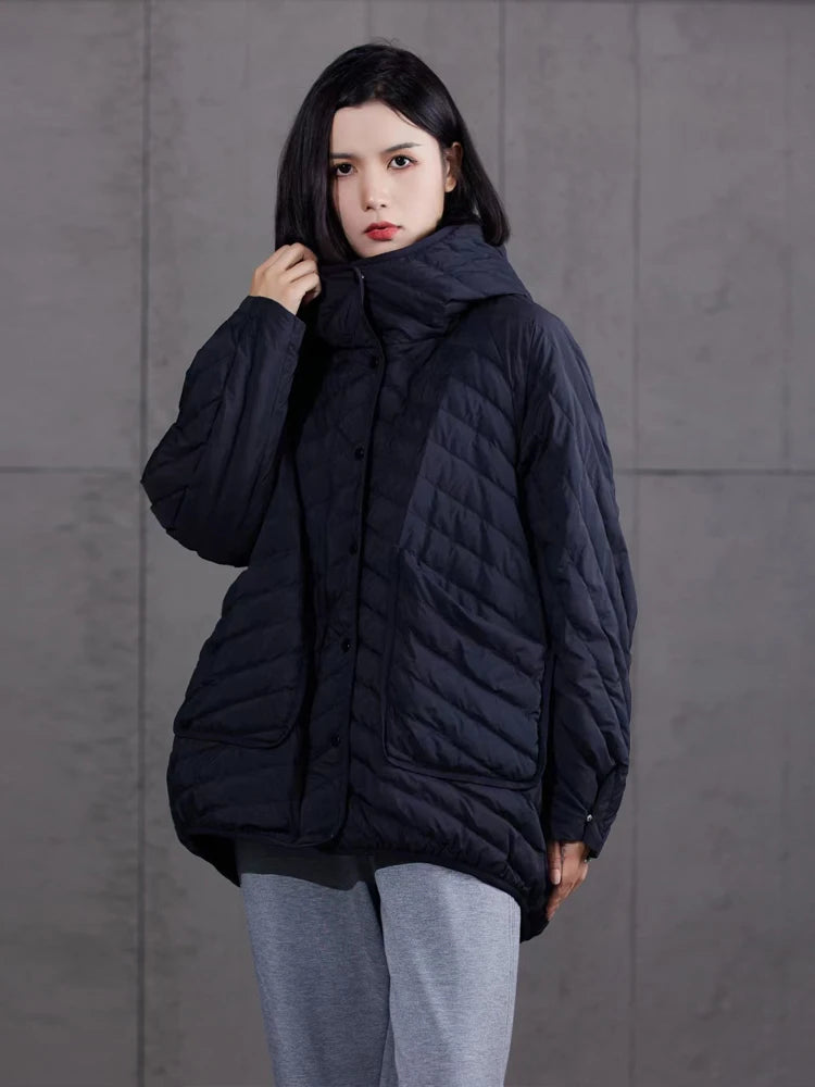 Ultra Light Batwing sleeve down jacket for women Solid Oversized Hooded puffer coat Warm 2024 Autumn winter outwear INKEO 3O276