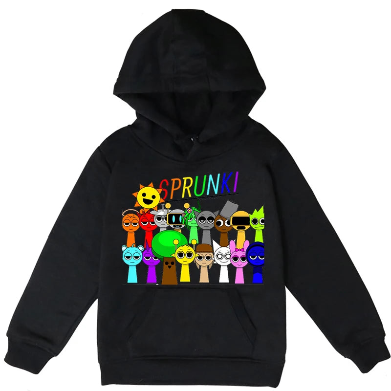 Sprunki Hoodie Boys Girls Funny Game Hoodie Spring Hooded Sweatshirts Children's Clothing Cartoon Print Hoodies Kids Casual Tops