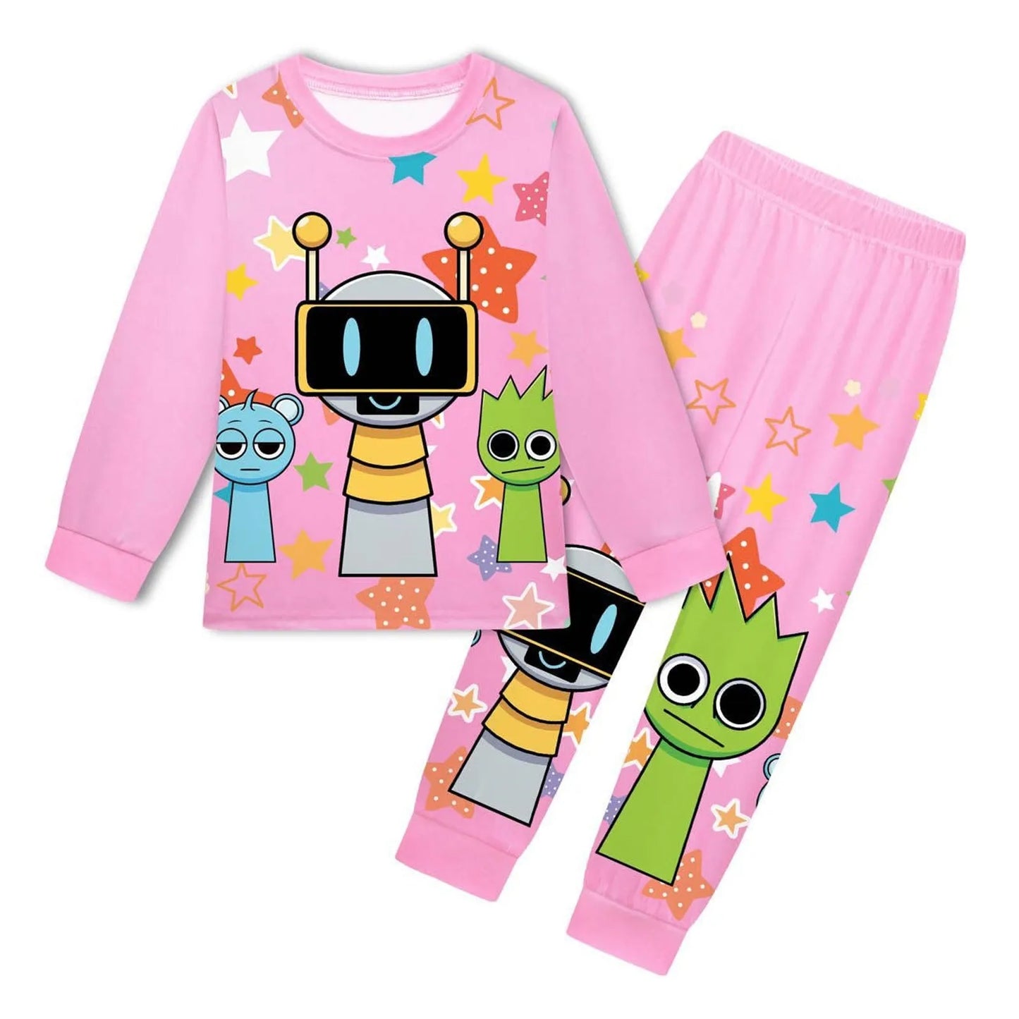 Sprunki Pajama Sets Kids Cartoon Incredibox Clothes Toddler Boys Daily Nightgowns Baby Girls Long Sleeve T Shirt+Pants 2pcs Sets