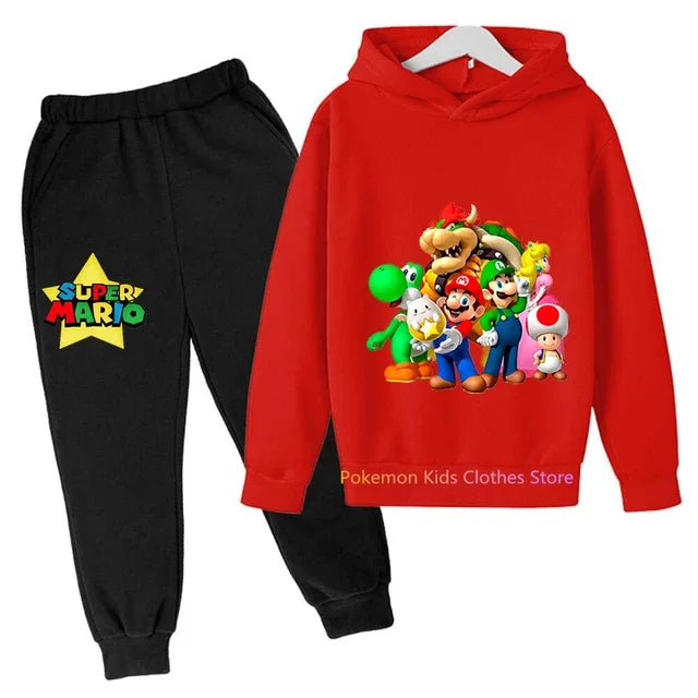 Baby Boys Clothes Super Mario Bros Hoodie Sets Kids Spring Autumn Girls Casual Hoodies+pants 2pcs Set for Children Boys Suit