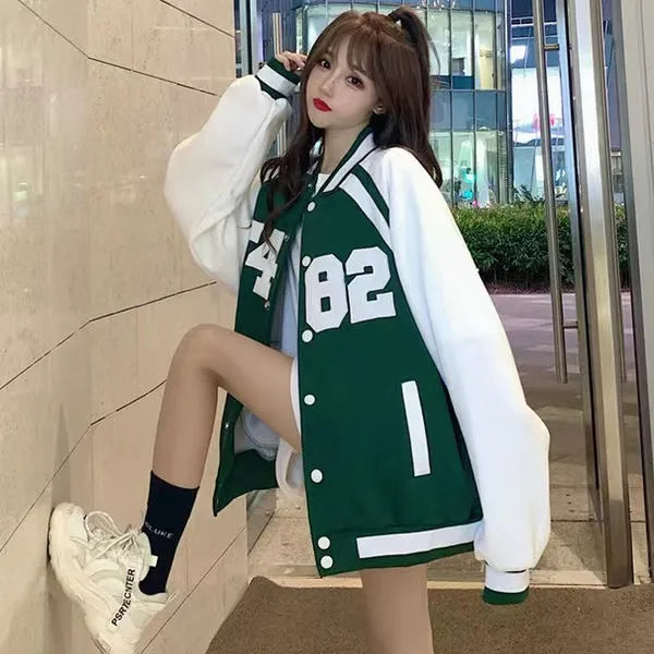 American style fashion sports wind baseball Women's Clothing spring and autumn Preppy Style jacket loose-fitting printed jacket