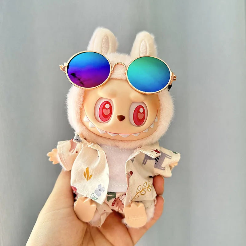 Original Second Generation Labubu Monster Have A Seat Series Beach Glasses Set Ornaments Only Clothes Cute Doll Toy Gift