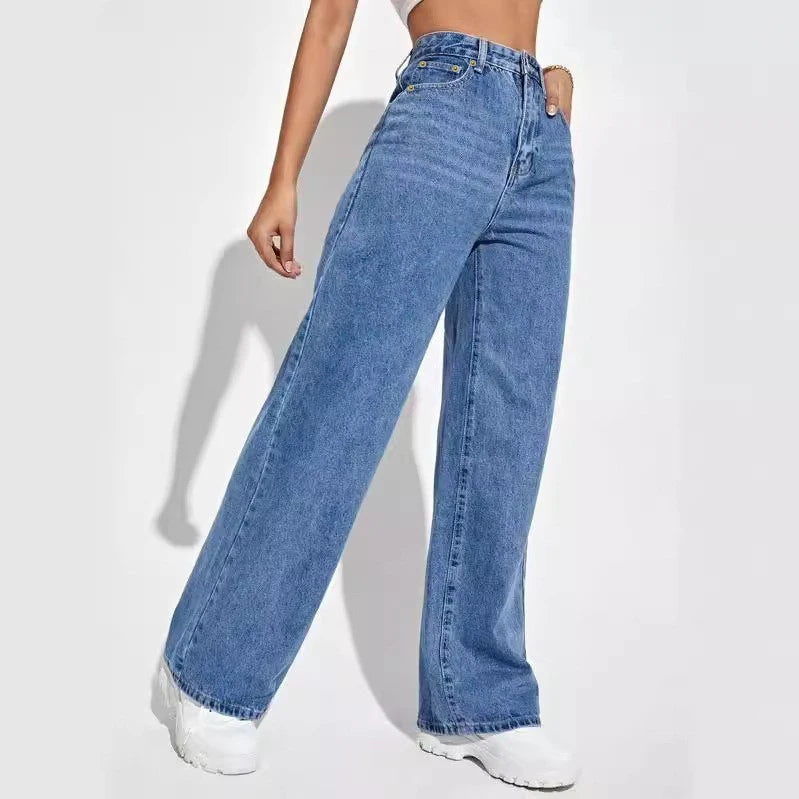 2024 new women's wear European and American loose Denim wide leg pants slimming high waist all-match jeans for women