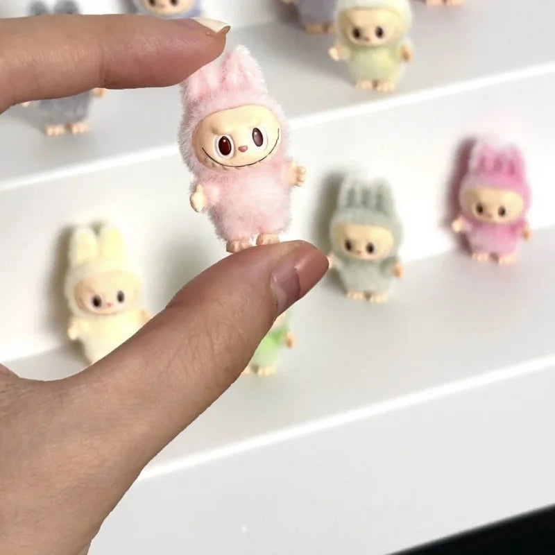 10pcs Mini Labubu Doll Flocking Vinyl Baby Kawaii Pendant Accessories Ornaments Desktop Decoration Collect Toy Children Gift