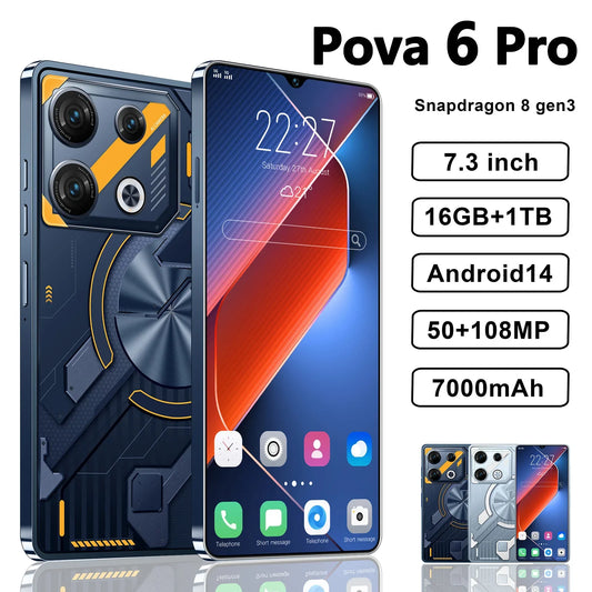 Original Pova 6 Pro Smartphone 5G 7.3inch HD 16G+1TB Cell Phone Dual SIM Mobile Phones 50+108MP 7000mAh Android 14 Unlocked NFC