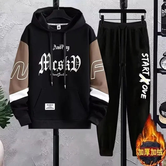 Spring Autumn Fashion Men's Sets Hip Hop Hooded Sweatshirt Men+Casual Jogger Elastic Waist Trousers Men Clothing Tracksuit Sets