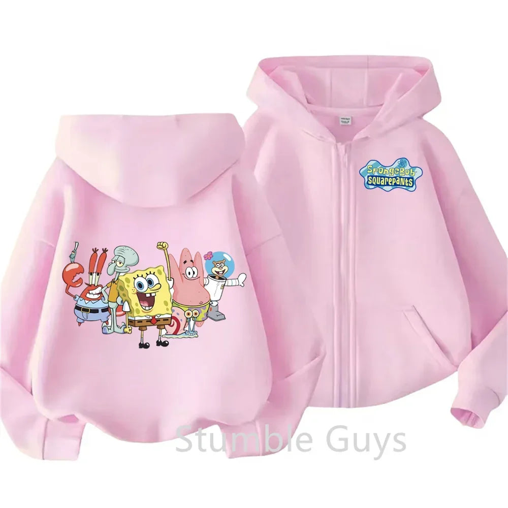 Spongebob Pie Big Star Squidward Kawaii Kids zipper hoodie print Fall/Winter comfortable loose top for boys and girls